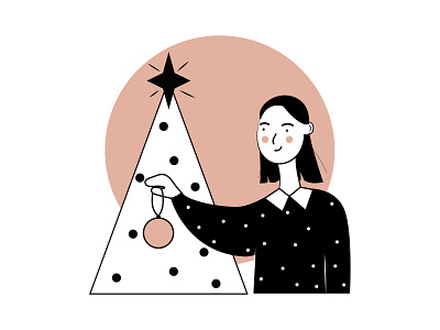 Girl Decorating Christmas Tree Illustration