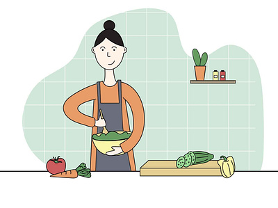 Woman Cooking Illustration cook cooking cooking illustration food free download free illustration free illustrration free vector freebie illustration making salad salad vector download vector illustration woman