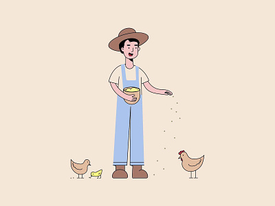 Man Feeding Chicken Illustration