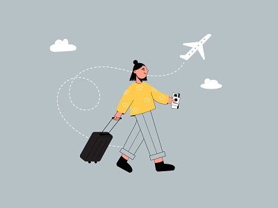Girl Travelling Illustration airplane airport character design free download free illustration free vector freebie girl travel travel travel illustration travelling trip vector illustration