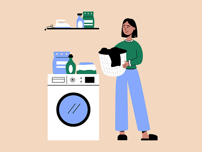 Doing Laundry Illustration blue character design clean clothes doing laundry free download free illustration free vector freebie girl green laundry laundry illustration vector download vector illustration