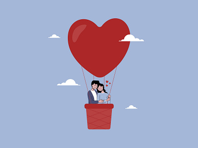 Couple in a Hot Air Balloon Illustration