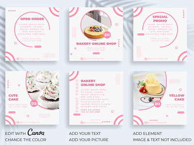 FREE INSTAGRAM TEMPLATE FOR BAKERY WITH CANVA bakey cake canva feed free free canva free template instagram social media
