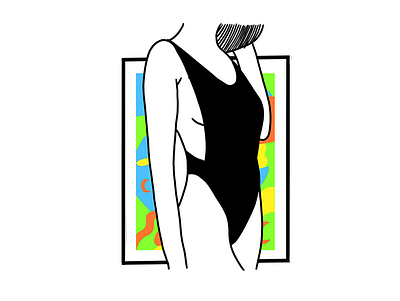 woman on frame 2 art bathing suit flat illustration model vibrant