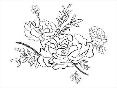 Beautiful flower drawn. Monochrome vector floral illustration