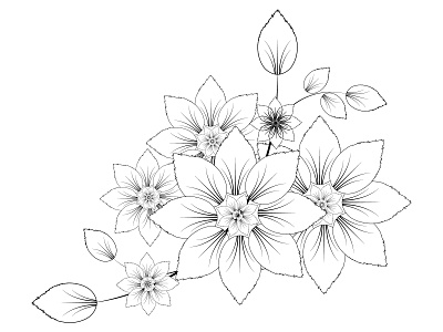 Flowers with branches and leaf’s line style vector illustration