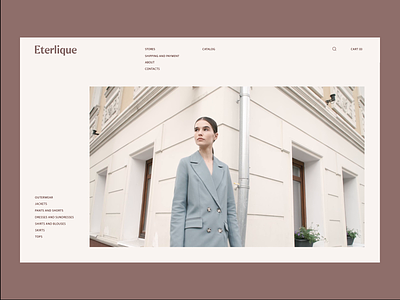 Eterlique: main page interactions animation beige catalog cloth clothing brand design e-commerce fashion main page minimal outfit product shopping store style ui ux web women