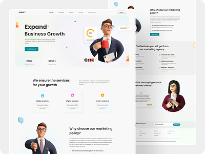 Digital agency landing page. business businessagency design digitalagency illustration landingpage typography ui uiux uiuxdesign ux web webdesign