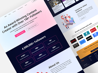 Landing page youtube content creator. colorful content creator design landingpage minimal typography ui ui designer uiux ux ux designer web youtube youtube landing page youtube page