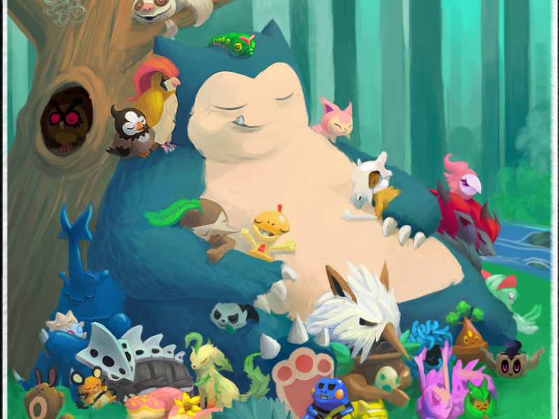 143 Snorlax - Pokemon One a Day snorlax pokemon scene storybook illustration cartoon nintendo