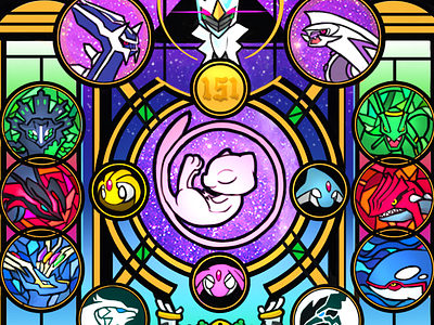 151 Mew - Pokemon One a Day illustration mew mural nintendo panel stained glass window