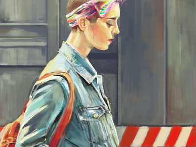"Reflect" humans of new york painting portrait subway woman