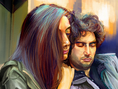 "Dreams" couple humans of new york painting portrait subway