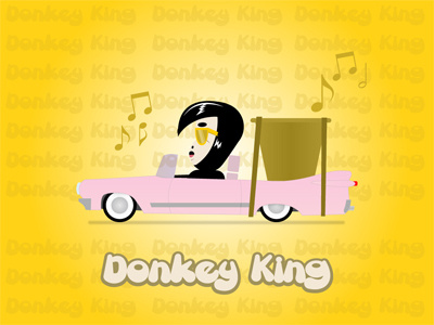 Donkey King in his ride! ape cadillac car devine donkey elvis game hair king long monkey music notes pink singing