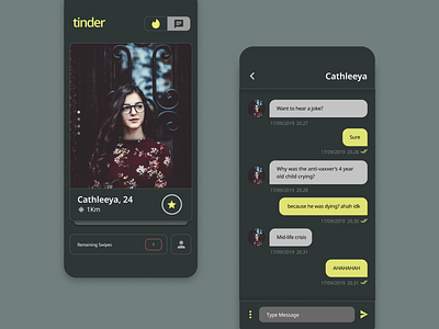 Daily UI #10 Redesign chat chat app dailyui dark mode design flat design inspiration iphonex mobile ui tinder ui