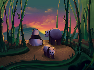 Pandas landscape commission 2d art design illustration landscape