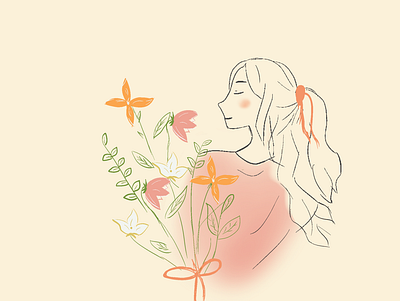 A smell of Nature flowers girl illustration plant