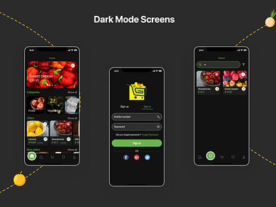 Grocery Dark mode dark dark app dark mode dark theme dark ui grocery app prototype shopping showcase ui ui design ux ux design