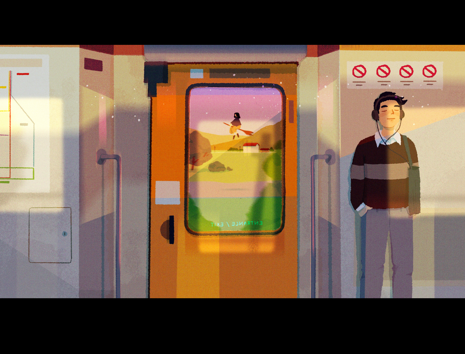 is it weird that i miss catching the train? anime character design flying home light man music outside procreate relax shadow texture train transport witch