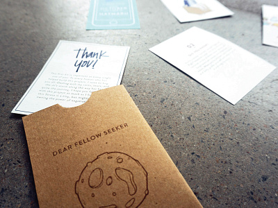 Dear Fellow Seeker card clean flat icons illustration pocket print progress simple thank you typography update