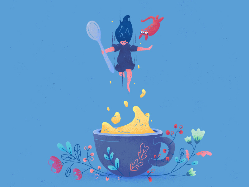 Drink well, have well • Coffee ☕️ wip energy floral spoon cat jumping coffee drinks texture vector icons illustration