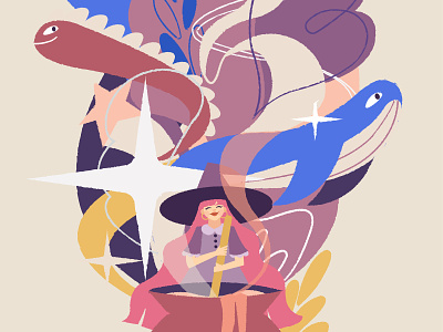 she's brewing somethin' 🌌 animals character drawing icons illustration illustrator inspiration magic magical nice profile progress simple sketch stars style vector whale wip witch
