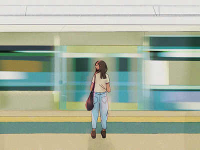 i lost my train of thought just now.... character girl illustration lights movement procreate public transport train wip