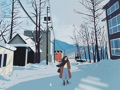 hirafu, town in hokkaido, japan buildings character city city illustration cold environment exploration ice japan nature procreate sketch snow town