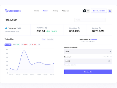 A Bet site for Stocks bet crypto digital marketplace prediction stocks store ui visualdesign webdesign