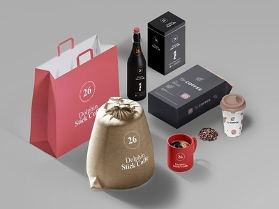 Coffee Presentation Pack bag bean cafe cap cappacino coffee cup design eco flavour gold label latte linen material mockup pack paper rack retail shop