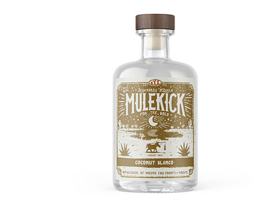 MULEKICK #4 alcohol branding coconut design graphic design illustration liquor logo midnight mule oasis packaging stars tequila typography wild west