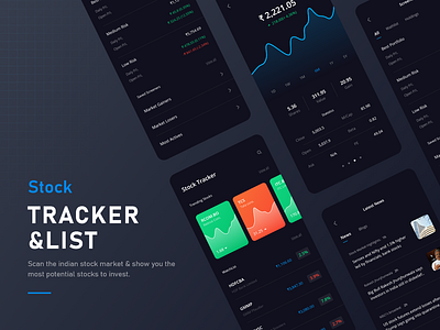 Stock Tracker screen concept animation app concept dark dark theme design illustration product stocks tracker ui ux