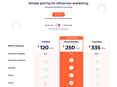 Simple pricing table for influencer marketing by Mehedi on Dribbble