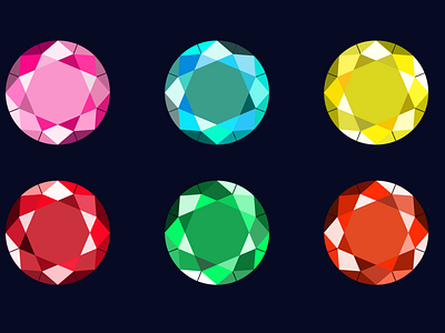 Set of the jewelry gems: blue, red, green, yellow, orange, pink.