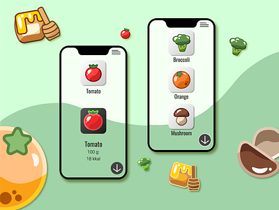 Food icons for app app callories diet food fruits health healthy food honey icons mushroom orange tomato vegetables