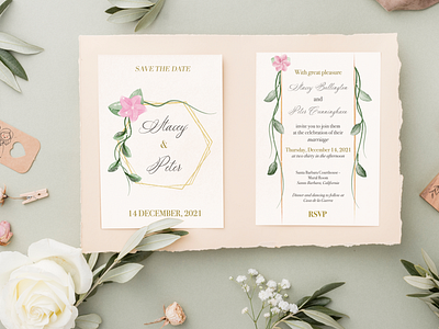 Watercolor wedding invitation flowers invitation leaves watercolor wedding