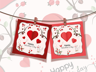 Valentine's postcards bird card cutout design heart love paper pink postcard red tree valentine vector