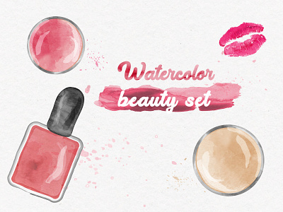 Watercolor beauty set beauty cosmetics fashion lips passion summer watercolor