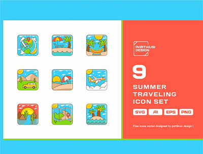 Summer Traveling Icon Set design