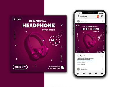 Luxurious Headphone Social Media Instagram Banner branding discount discount banner exclusive design minimal post banner