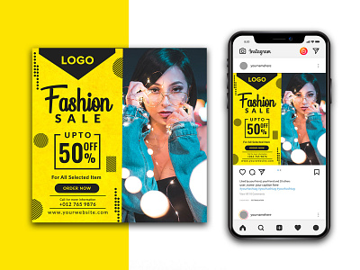 Fashion Sale Social Media Instagram Banner branding discount discount banner exclusive design minimal social media banner yellow fashion banner yellow fashion banner