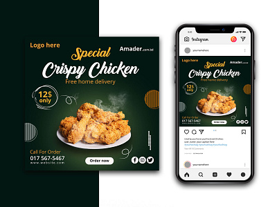 Crispy Chicken Instagram Template branding discount banner exclusive design illustration instagram banner minimal