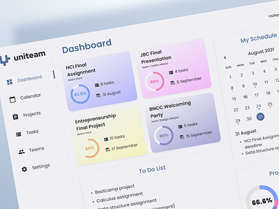 Uniteam calendar project management ui web app website