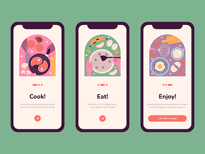 Cook!Eat!Enjoy!Repeat! app app design cooking app design eating healty food app illustration mobile application onboarding page onboarding screen recipe app ui ui design user experience design user interface design ux ux design uxui design