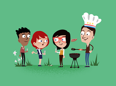 BBQ time for these people akapush animate animation bbq character design design family illustration motion vector