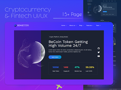 SenbeCoin | Cryptocurrency & Fintech Design bitcoin branding crypto cryptocurrency design elementor elementor template kit elementor templates theme ui ux web wordpress