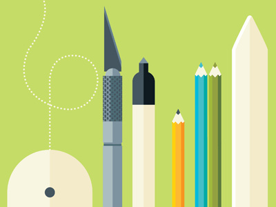 A Designer's Gadgets bone folder colored illustration knife mouse pencil shading sharpie