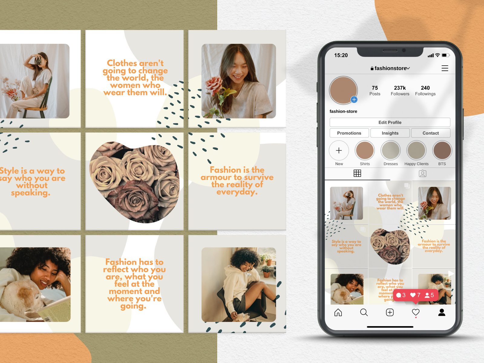 Fashion Store Instagram Puzzle Grid Post Template | Social Media by ...