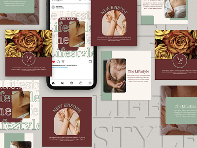 Lifestyle Brand Instagram Post Template | Social Media Design branding brown design facebook gold graphic design green illustration insta post insta template instagram lifestyle brand logo pastel rose social media design social media graphics social media template web white