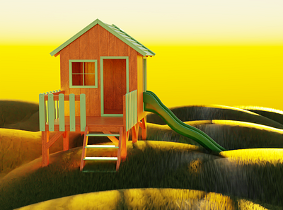 procedural grass with kids play house scene 3d art 3d modeling blender blender3d